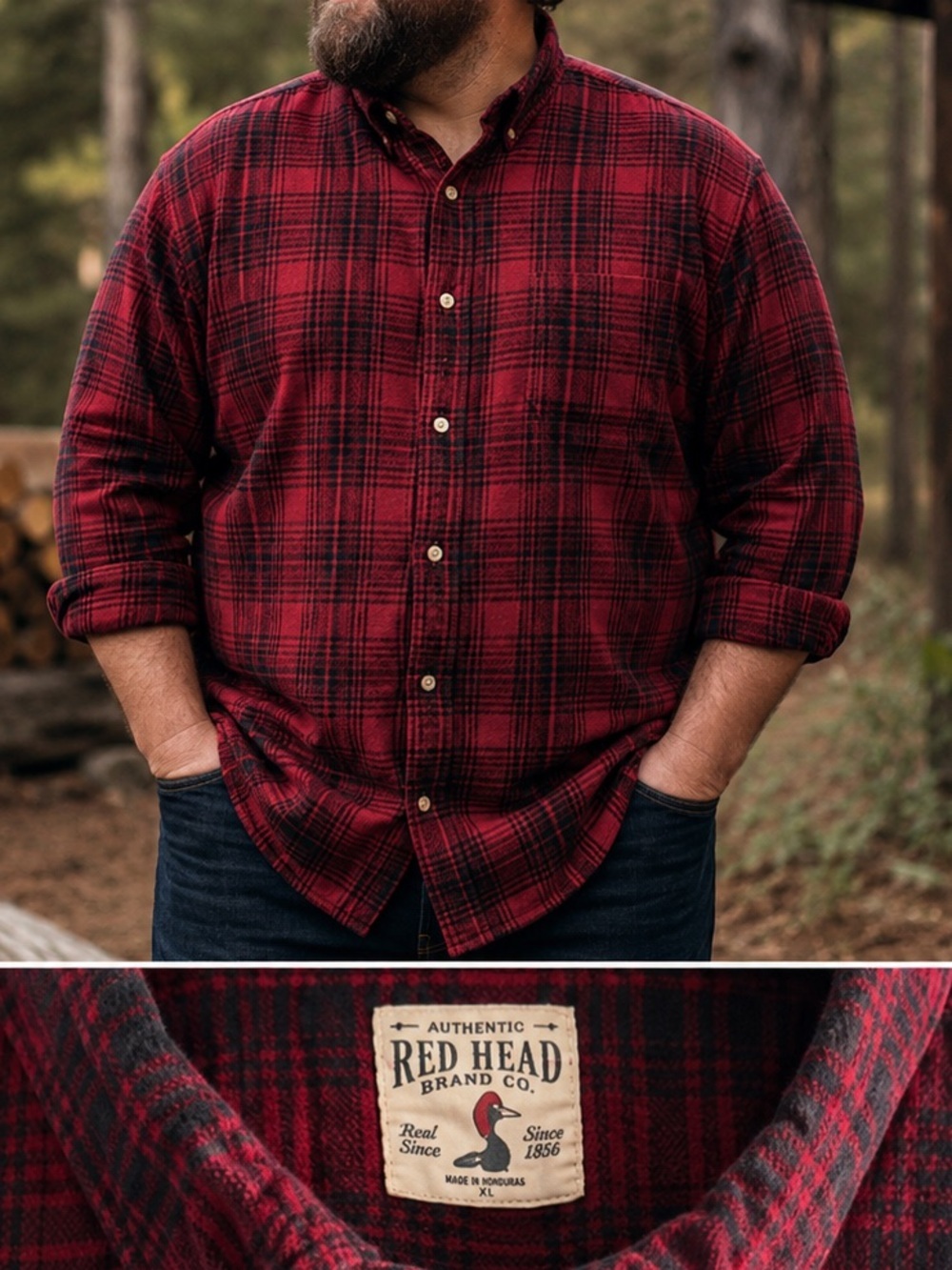 RedHead Brand Co Red Black Plaid Flannel Button Down Shirt Men’s 4XL 100% Cotton